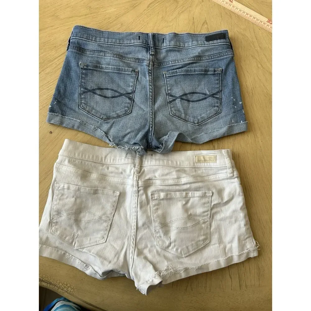 Y2k Abercrombie & Fitch Denim Short 2 w28 White & Blue Low Rise Stretch Lot 2